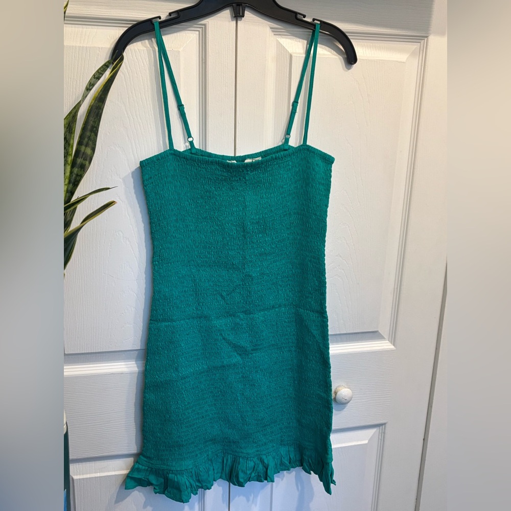 Billabong So Bright Teal Smocked Mini Dress With Metal Plate Women’s Medium